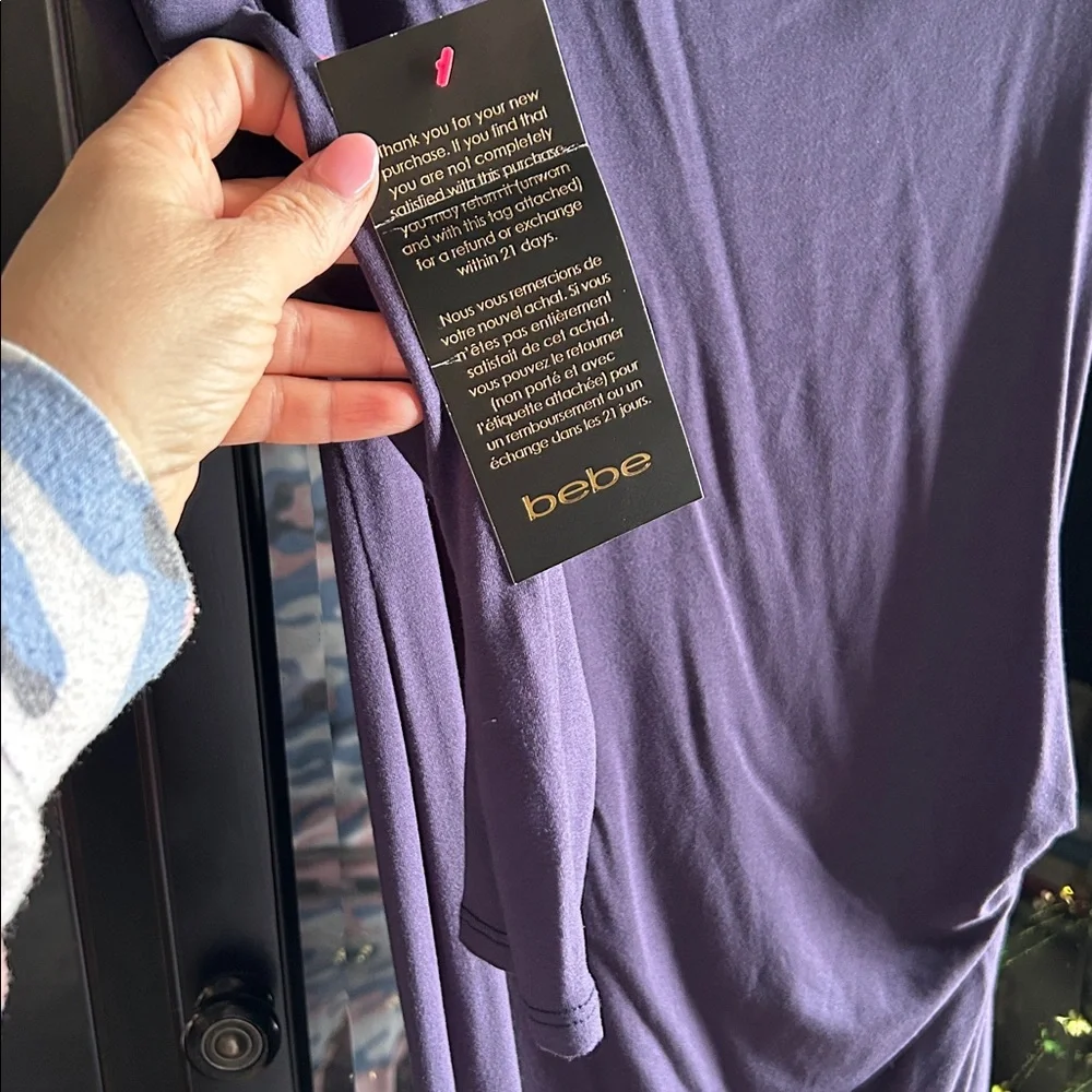 Bebe Deep Purple Draped Neck Dress, M, NWT - Picture 4 of 6